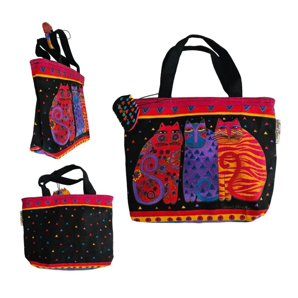 Laurel Burch Feline Friends Canvas Shoulder Handbag Tote Bag Purse | NWT - Picture 1 of 4
